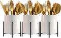 Kitchen Utensil Holder,White Ceramic Silverware Caddy With Golden Metal Frame Chic & Modern Kitchen Cooking