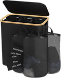 Laundry Hamper with Lid, 160L Dirty Clothes Hamper for Laundry Basket 3 Section, Extra Large Laundry Sorter Hamper 3 Compartment with Removable Inner Bags & Labels, Black