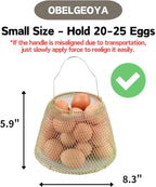 Collapsible Round Egg Basket - Metal Wire Storage with Handles, Perfect for Hanging & Family Farm Gathering - Gloden Basket for Chicken Farm, Holds 25 eggs, Small
