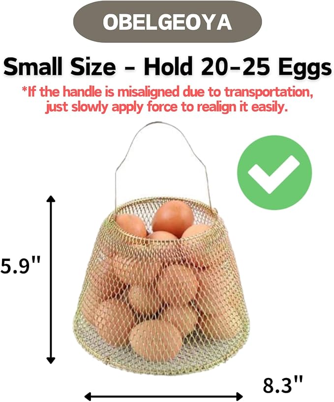 Collapsible Round Egg Basket - Metal Wire Storage with Handles, Perfect for Hanging & Family Farm Gathering - Gloden Basket for Chicken Farm, Holds 25 eggs, Small