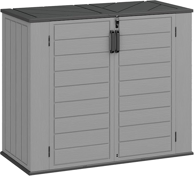 Aoxun 41 Cu Ft Outdoor Storage, Waterproof Vertical Resin Shed Outdoor Storage Cabinet for Garbage Bin, Generators & Yard Gear (Grey)