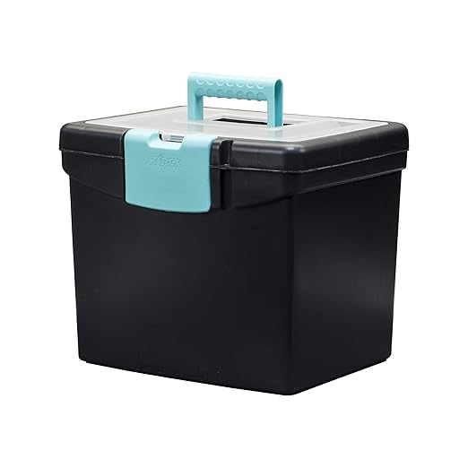 Storex File Storage Box with XL Storage Lid, 10-7/8 x 13-1/4 x 11 Inches, Black/Teal