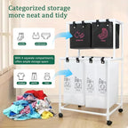 2-Tier Laundry Sorter Basket with Wheels 4 Sections Removable Hamper Organizer for Dirty Clothes Bathroom Cloakroom