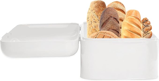 Culinary Couture Extra Large White Bread Box for Kitchen Countertop - Holds 2 Loaves - 16.5" x 9" x 6.5" - Stainless Steel Vintage Bread Boxes for Kitchen Counters
