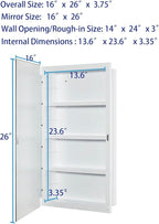 Plastic Medicine Mirror Cabinet for Bathroom 16 x 26 inch, Surface and Recessed Mount
