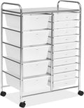 RELAX4LIFE Storage Drawer Carts W/15-Drawer,Rolling Wheels Semi-Transparent Multipurpose Mobile Rolling Utility Cart for School, Office, Home, Beauty Salon Storage Organizer Cart (Clear)