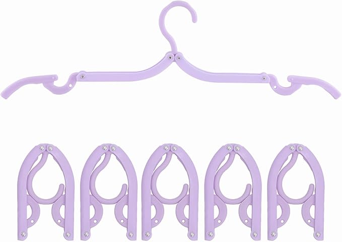 6PCS Portable Folding Clothes Hangers Clothes Drying Rack for Travel (Purple)