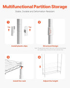 VEVOR Over The Washer and Dryer Storage Shelf, 3 Tier Laundry Room Drying Rack with Hanger Rod and Hooks, Adjustable Over Washer and Dryer Shelves, Laundry Room Shelf Storage Space Saver, White