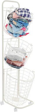 3-Tier Laundry Cart with Locking Wheels & Removable Hampers - Metal Garment Organizer for Home/Laundry Room/Dorm | Rolling Storage System Wire Metal Sorter