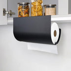 Paper Towel Holder - Under Cabinet, No-Drill Self-Adhesive Hanging Rack, Easy Tear, Space-Saving Sleek Metal Kitchen Roll Dispenser, Wall-Mount Look, Kitchen Storage & Organization - Black