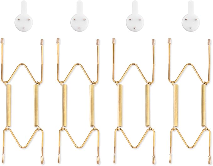 Bilillo 4 Pack Plate Hangers for The Wall, Suitable for 6-8 inch Art Plate, Stainless Steel Invisible Heavy Duty Wire Plate Holder with Wall Hooks, Plate Hangers for Displaying Plates, Platter, Dish