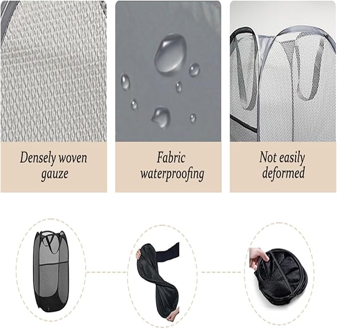 The upgraded pop-up laundry basket features a breathable side pocket mesh design, making it ideal for rooms, apartments, dormitories, travel, business trips, and children's storage(1, Gray)