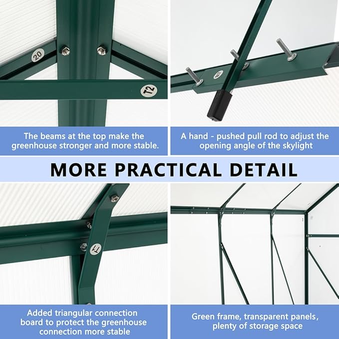 Double Sliding Door Polycarbonate Greenhouse with Rain Gutter and Roof Vent, Raised Base and Anchor Aluminum Heavy Duty Walk-in Green House, Outdoor Patio Sunroom (Green, 97.75*94.5*89.5in)