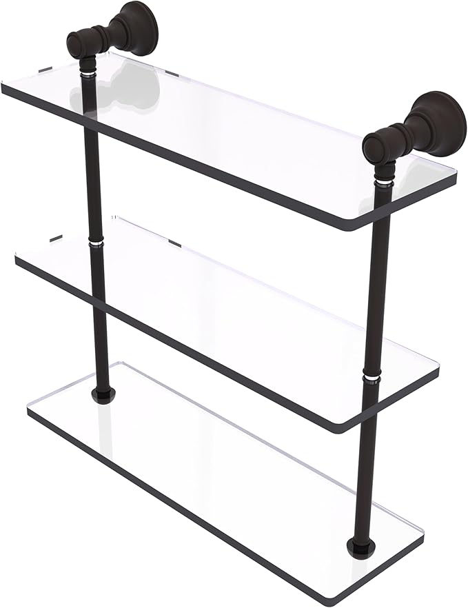 Allied Brass CL-5-16-ORB Carolina Collection 16 Inch Triple Glass Shelf, Oil Rubbed Bronze