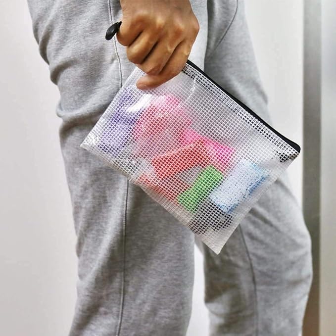 Oaimyy-8"x10"-18 Pcs-Plastic Mesh Zipper Pouch Document Folders Bag Zip File Bags for Office Supplies,Home,Travel Storages,Puzzle Board Games Storage-(Multicolor)