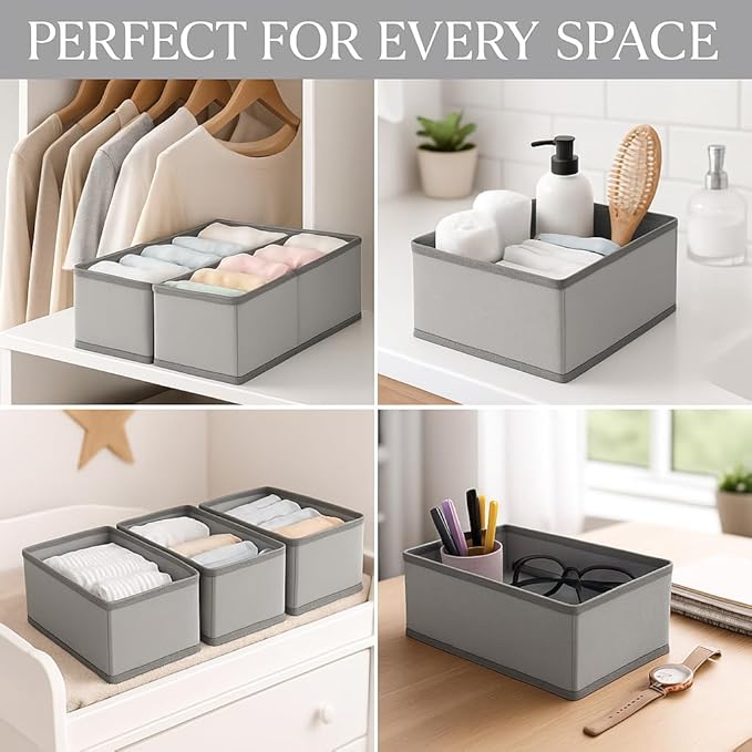 8-Pack Fabric Drawer Organizers – Foldable Closet Storage Bins for Clothes, Underwear, Baby Items & Bras | Dresser Drawer Dividers for Bedroom, Closet & Nursery Organization