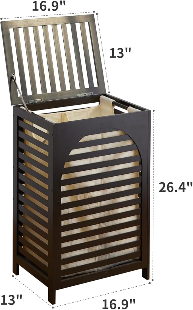 Laundry Hamper with Lid,Bamboo Large Waterproof Clothes Laundry Basket,Removable Washing Bags with Handles,clothes basket (Brown)