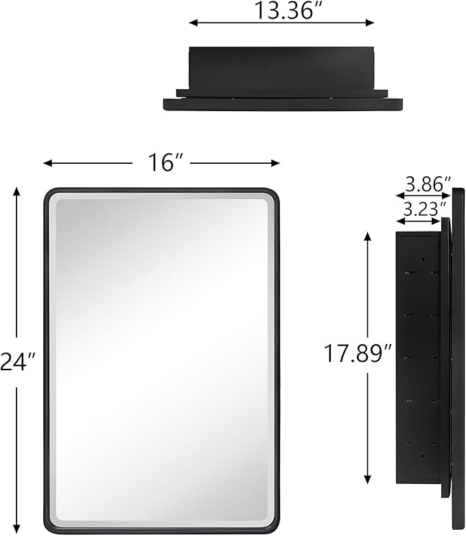 TEHOME Farmhouse Brushed Nickel Metal Framed Recessed Bathroom Medicine Cabinet with Mirror Rounded Rectangle Medicine Cabinet with Beveled Mirror 16x24''