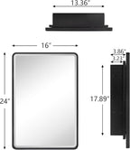 TEHOME Farmhouse Oil Rubbed Bronze Recessed Bathroom Medicine Cabinet with Mirror Rounded Rectangle Metal Framed Medicine Cabinet with Beveled Mirror 16x24''