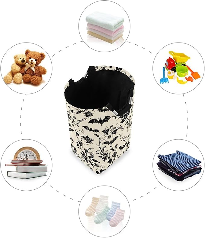 Goth Bats Laundry Basket for College Dorm,50L Collapsible Portable Laundry Hamper Storage Basket for Toys Clothes Organizer