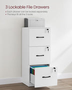 VASAGLE 3-Drawer Vertical File Cabinet, Filing Cabinet for Home Office, Printer Stand, with 3 Lockable Drawers, Adjustable Hanging Rail, for A4 and Letter-Size Files, Cloud White UOFC055W14