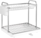 2-Tier Dish Drying Rack - Stainless Steel Dish Rack with Cutlery & Utensil Holders for Kitchen Counter, Sink Organization and Storage for Small Family, 15" W x 11.4" L x 15" H, White
