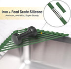 Tomorotec Compact Silicone-Coated Triangle Dish Drying Rack for Sink Corner - Foldable Stainless Steel Over-The-Sink Organizer and Storage Shelf (Army Green)