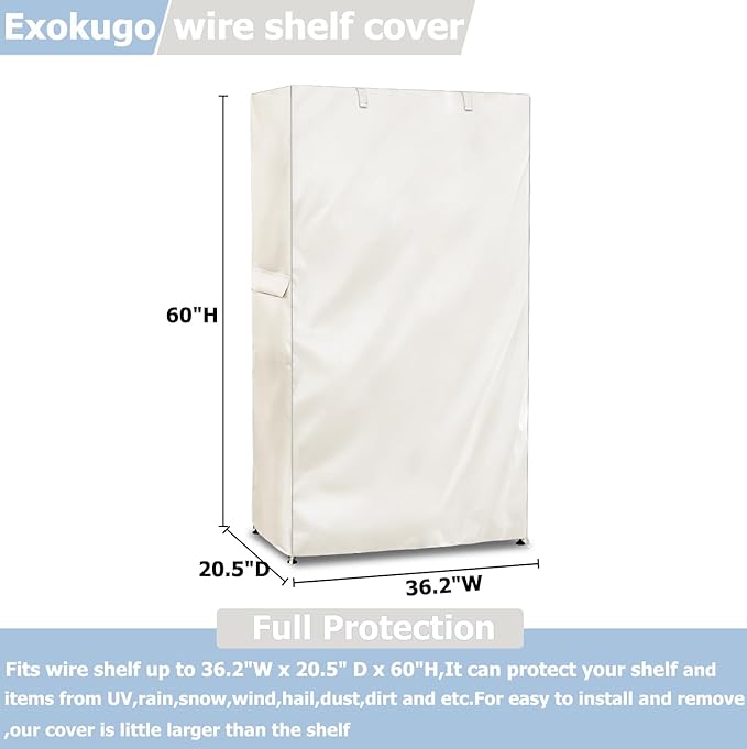 Wire Shelf Cover,600D Heavy Duty 100% Waterproof Shelf Covers for Wire Shelving,Outdoor Storage Shelves Cover for Metal Rack,24" W x 18" D x 72" H,Beige