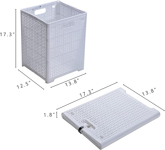 42L Collapsible Plastic Laundry Baskets,Foldable Laundry Hamper,Pack of 2 (White)