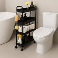 ShellKingdom 4 Tier Bathroom Storage Organizer, Toilet Paper Holder, Slim Rolling Storage Cart for Narrow Space with Handle, Mobile Shelving Unit for Bathroom, Kitchen, Laundry (Black)