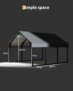 GarveeLife 10x15 FT Metal Carport Kits, Reinforced Frame and Steel Roof for All-Weather Use, Permanent Shelter for Bass Boats, Sedans, and Tractors, Gray