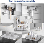 Bathroom Counter Organizer, 2 Tier Makeup Skincare Storage Tray with Hair Dryer Holder and Toothbrush Rack, Perfume Organizer Vanity Shelf for Countertop, Dresser (Transparency)