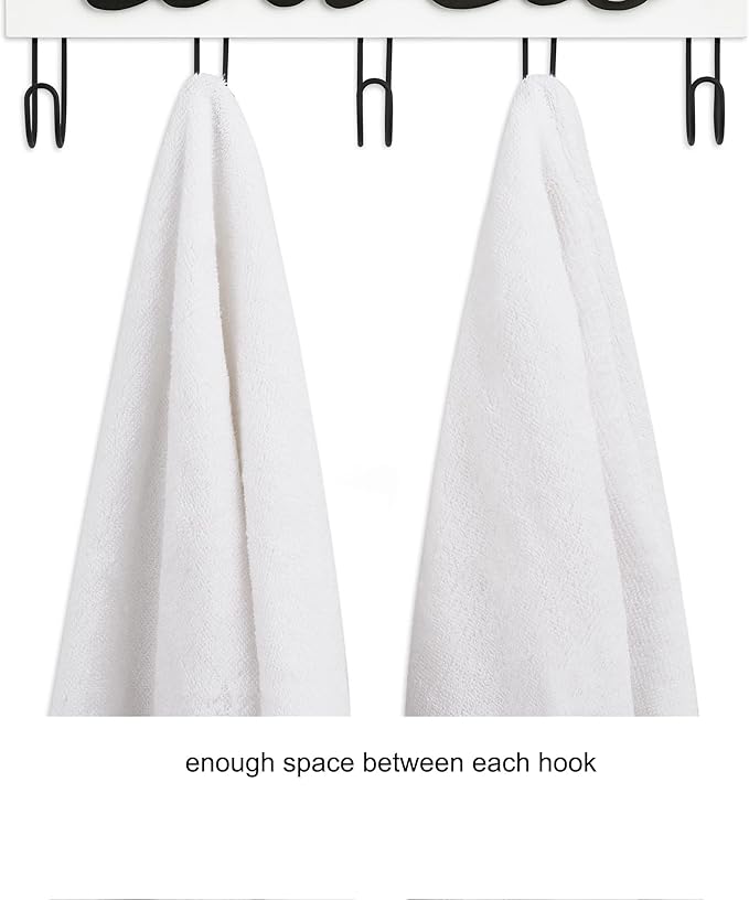 Mkono Towel Holder Wall Mounted Towel Rack Bathroom Decor Rustic White Wood Towel Hooks to Hang Towels Bathroom Robe Coat Clothing, Bath Towel Hanger Storage Home Decor Organizer,Small