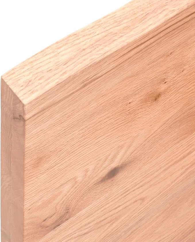 vidaXL Bathroom Countertop in Light Brown Solid Oak Wood, Treated with Varnish, Live Edge, Versatile Use, 55.1"x11.8"x(0.8"-1.6")"
