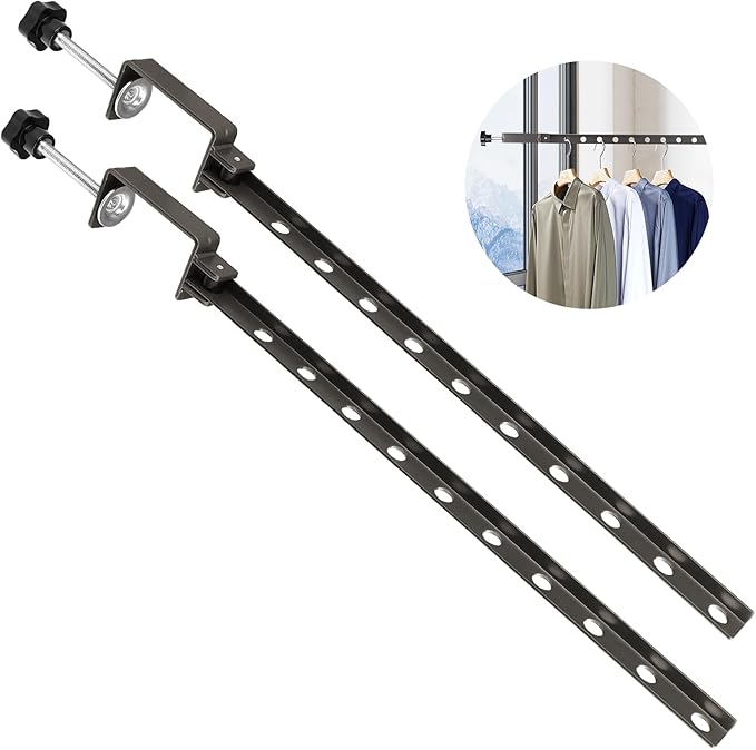 Clamp-on Clothes Drying Rack, No-Drill Foldable Laundry Drying Rack Clothing Wall Mounted, Indoor Outdoor Strong Load-Bearing Steel Laundry Hanger Dryer Rack for Balcony Window, 2 Pack