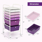 Giantex 6 Storage Drawer Cart Rolling Organizer Cart for Tools Scrapbook Paper Home Office School Multipurpose Mobile Utility Cart, Purple Gradient