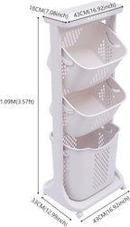 3 Tier Laundry Hamper Basket Plastic Rolling Laundry Cart with Wheels, Multipurpose Laundry Sorter Storage Trolley Shelf Basket, Beige