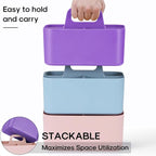 Multiuse Caddy Organizer with Handle, Stackable Plastic Tote Bin - Art Craft Supplies, Office, Desk, Stationery Pen Holder, Kitchen, Utensil, Makeup, Bathroom, Shower, Cleaning, Dorm Organizer, Purple
