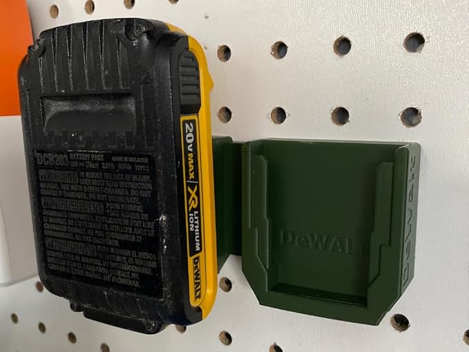 18v Battery Peg Board Storage - Compatible Mount for RYOBI®, DEWALT®, Milwaukee® - Display Shelf - Store Slots - Multicolored (DEWALT®, Red)
