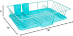 Sweet Home Collection Dish Rack Drainer 3 Piece Set with Drying Board and Utensil Holder, 5"D x 12"W x 17"H, Turquoise