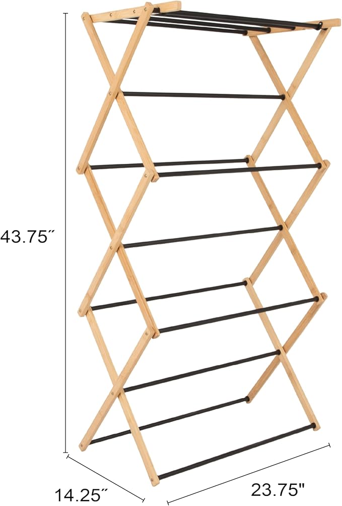 Household Essentials Bamboo Folding Clothes Drying Rack, Compact Upscale Laundry Rack with 13 Coated Dowels, Environmentally Friendly, Stable Frame