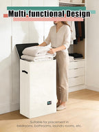 Laundry Hamper with Lid, Reinforced Sturdy Clothes Hamper with Anti-Puncture Base, Large Collapsible Laundry Basket with Removable Liner Bag, Tall Dirty Clothes Bin for Family, 100L Cream