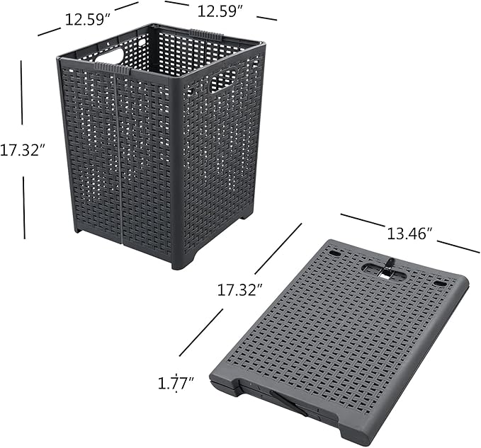 Kekow 1-Pack 42 L Plastic Collapsible Laundry Basket, Gray Folding Laundry Hamper