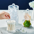 SheeChung 3-Pack Clear Acrylic Qtip Holder with Labels – Shatterproof Plastic Apothecary Jars for Bathroom Organization – Vanity Cotton Swab Holder Canisters for Cotton Balls,Pads,Floss Picks