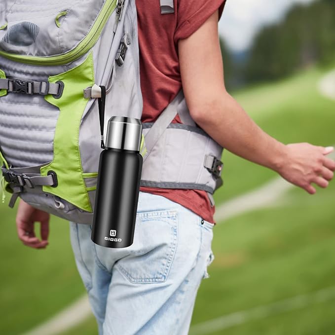 Insulated vacuum Thermo Bottle 500ml/16.9oz with cup Stainless steel coffee bottles for hot and cold drink water flask.(Black,500ml)