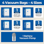 ETENWOLF 4 Pack Vacuum Storage Bags with Rechargeable Wireless Pump, Vacuum Seal Bags for Clothes and Travel, Space Saver Bags in Multiple Carry-On Sizes, Perfect for Luggage and Suitcases