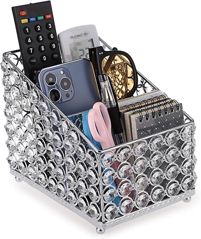Sumnacon Remote Control Holder Crystal Remote Holder for Table Gorgeous TV Remote Holder with 3 Slots Stylish Table Remote Caddy Decorative Remote Control Organizer for Bedroom Living Room Office