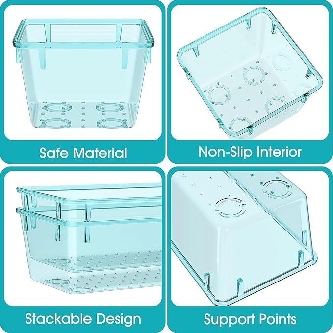33 PCS Clear Plastic Drawer Organizers Set, 4 Size Desk Drawer Organizer Trays for Makeup, Jewelry, Kitchen Utensils, Gadgets and Office Accessories, Sea Blue