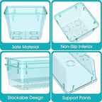 28 PCS Clear Plastic Drawer Organizers Set, 4 Size Desk Drawer Organizer Trays for Makeup, Jewelry, Kitchen Utensils, Gadgets and Office Accessories, Sea Blue