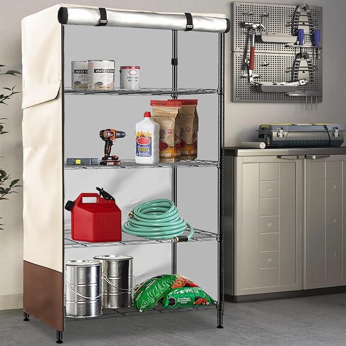 Wire Shelf Cover,600D Heavy Duty 100% Waterproof Shelf Covers for Wire Shelving,Outdoor Storage Shelves Cover for Metal Rack,48" W x 18" D x 72" H,Beige & Brown